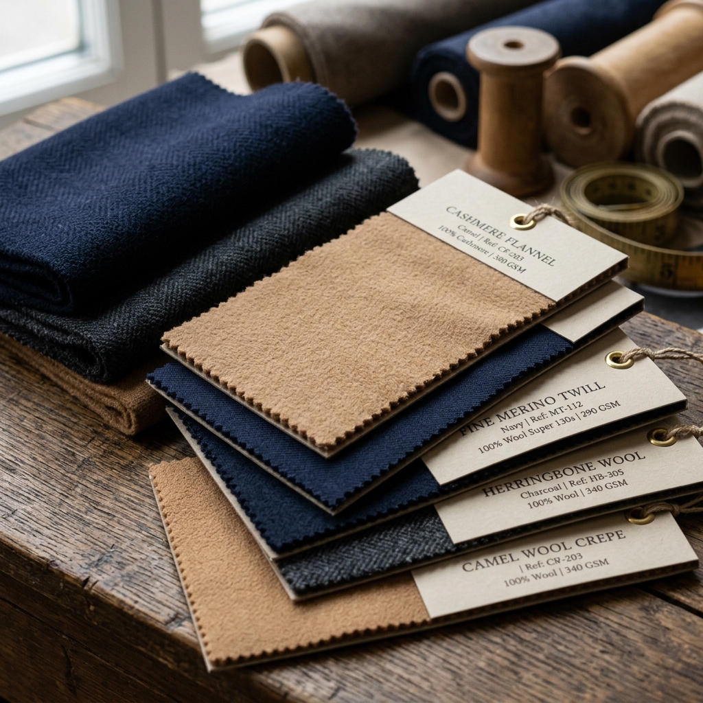 Tailor discussing fabrics